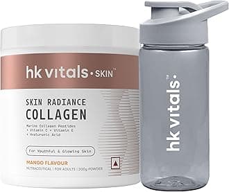 Skin Radiance Marine Collagen Supplement (Mango, 200g) & Sipper Bottle (Gery, 300ml) Combo Pack | With Vitamin C & E, For Healthy Skin, Hair & Nails