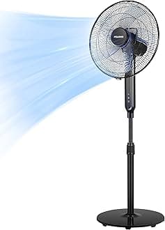 16" Oscillating Pedestal Stand Up Fan | Adjustable Height | Ultra Quiet DC Motor | Remote Control | 12 Speed | 12-Hour Timer | High Energy Efficiency | for Bedroom Home Office Use | Black