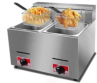 Commercial Countertop Deep Gas Fryer, Stainless Steel Gas Deep Fryer, Gas Deep Fryer French Fries Fried Chicken, Professional Fryerr Suitable for Restaurant Kitchen