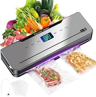Vacuum Sealer Machine, Necomi Automatic Sealing Food Saver with 30Pcs Sealing Bags & Suction Tube, Dry & Moist Sealing Modes, Built-in Cutter,for Food Fresh and Storage