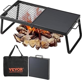 VEVOR Folding Campfire Grill, Heavy Duty Steel Mesh Grate, 57cm Portable Camping Grates Over Fire Pit, Camp Fire Cooking Equipment with Legs Carrying Bag, Grilling Rack for Outdoor Open Flame Cooking