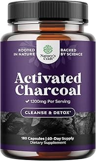 Natures Craft Activated Charcoal Pills Detox & Cleanse - Purifying Coconut Capsules with 1200 mg Per Serving for Bloating Relief - Active Detox Supplement for Body & Gut Health -180 Count