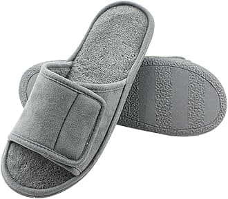 Adjustable House Slippers for Men Soft Open Toe Breathable Indoor Slip on Mens Slides Sandals with Memory Foam for Home Bedroom,All Seasons