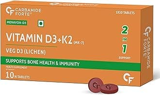 Carbamide Forte Vitamin D3 K2 Supplement | Vitamin K2 MK7 To Support Bone & Heart Health | Veg D3 - Lichen - 10 Tablets