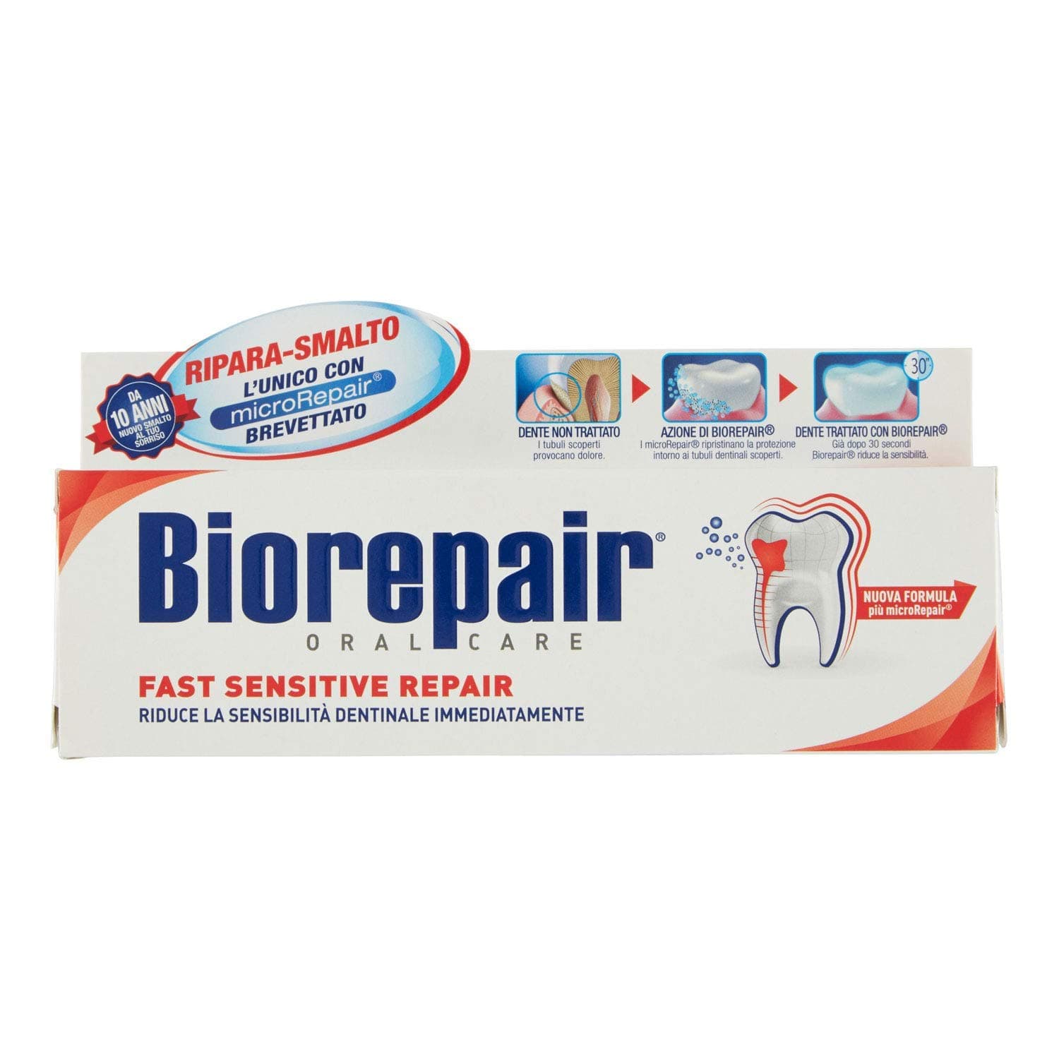 Biorepair: "Fast Sensitive Repair" Toothpaste with microRepair, New Formula - 2.5 Fluid Ounce (75ml) Tube [ Italian Import ]