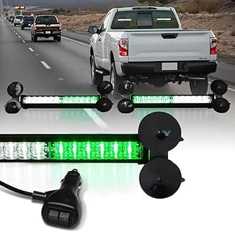LUMENIX 2x12 Inch LED Traffic Advisor Emergency Strobe Lights Bar Front/Rear Window Windshield 2-in-1 Warning Directional Flashing Light for Construction Vehicles Tow Trucks Snow Plow- White Green
