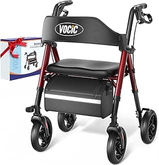 VOCIC Walkers for Seniors, Z21 Rollator Walker with Seat Supports 350lb, 8" Big Wheels for All Terrain, Ergonomic Arc Seat & 6" Ultra Backrest Foldable Walker, Dual Height Adjustment, Lightweight 2025
