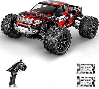 HAIBOXING 1:18 Scale All Terrain RC Car 36KM/H High Speed, 4WD Electric Vehicle,2.4 GHz Radio Controller, Included 2 Batteries and A Charger,Waterproof Off-Road Truck (Red)