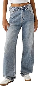 Women's Y2K Baggy Jeans Trendy Low Rise Jeans Casual Straight Leg Jeans Loose Boyfriend Denim Pants Fall Outfits