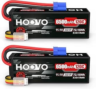 HOOVO 3S 11.1V Lipo Battery 6500mAh 120C RC Lipo Batteries Hard Case EC5 Plug Compatible with 1/8 1/10 Scale Vehicles RC Car Trucks Truggy Boats(2 Packs)