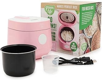 GreenLife Digital Rice Cooker, 2-Cups Uncooked/4-Cups Cooked, Removable Nonstick Ceramic PFAS-Free Pot, One-Touch Presets, Oats, Quinoa, Brown Rice, Auto Keep Warm, Fuzzy Logic Tech, 1.5QT, Pink