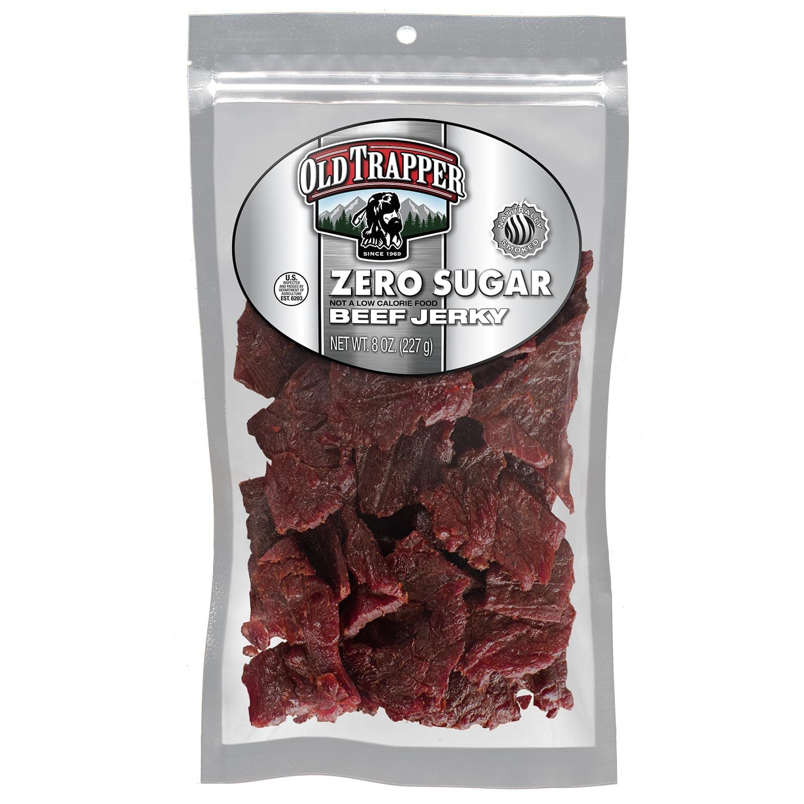 Zero Sugar Beef Jerky, Eight-Ounce Individual Package, Natural Wood Smoked Keto-Friendly Snack, 14 Grams of Protein, 70 Calories, and Zero Sugar Per Serving (Pack of One)