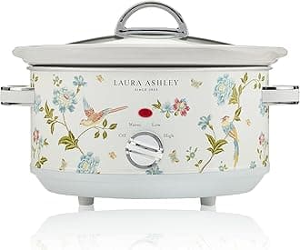 Laura Ashley Slow Cooker 3.7 Quart - Large Slow Cooker 3.7 qt for 4 to 5 People - Energy Efficient Slow Cookers with 3 Heat Settings - Dishwasher Safe Removeable Ceramic Crock & Tempered Glass Lid