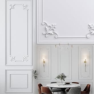 63 x 24.4 Inch Wall Molding Kit French Style Corner Premade Accent Molding Wainscoting Panel with French Corner for Interior Wall Moulding Decor, Ready to Assemble Wainscoting Accent Panel
