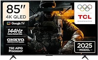 85T8C Television 85 Inch Smart TV 4K QLED Colorful Quantum Crystal HDR 10+ Gaming Google TV, 144Hz Native Refresh Rate, ONKYO 2.1 Hi-Fi, Dolby Atmos, DTS Virtual X, MEMC, Game Master (2025 Model)