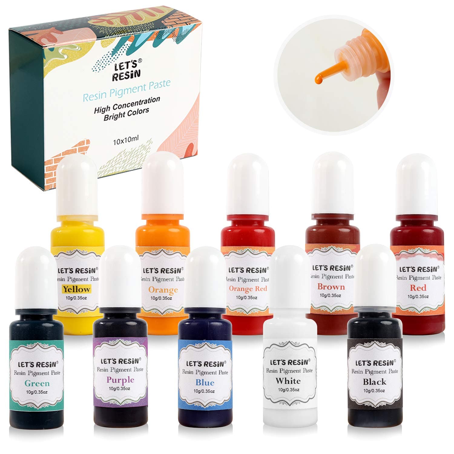 LET'S RESIN Opaque Resin Pigment,10 Colors Epoxy Resin Pigment Paste Each 0.35oz,High Pigmented Coloring Paste,Colorant for Epoxy Coloring,Jewelry,Molds