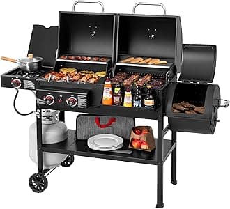 2-Burner Gas and Charcoal Grill Combo with Offset Smoker & Side Burner, 34,000 BTU Dual Fuel Grill, 1020 Sq. In. Cooking Area, Ideal for Outdoor Cooking, Black, ZH3005Y-SC