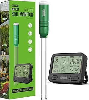 4-in-1 Soil Moisture Meter, 300ft Wireless Soil Tester Sensor, Temperature/Light/Time/Soil Hygrometer Monitor with Digital LCD Display for Indoor Outdoor Plants, Garden, Lawn, Gardening Gifts