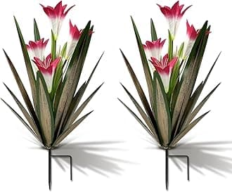Homight Metal Agave Plant Outdoor Decoration Lily Mexican Yard Art Garden Gift Home Decor Hand Painted Metal Agave Garden Yard Statue, Outdoor Lawn Ornaments (2 Big Red Lilies)