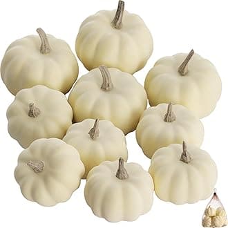 Artgar Pumpkin Decor - White Pumpkin - 10 PCS Mini Pumpkins Harvest Set - Beige Foam Pumpkins for Home Decor DIY, Table, Halloween, Fall, Thanksgiving Decorations