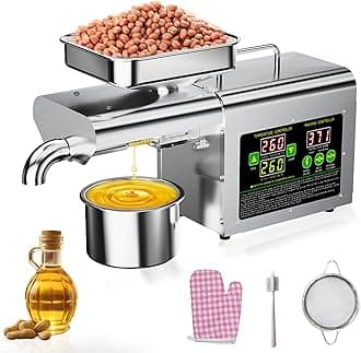 Home Commercial Automatic Oil Press Machine,820W-220V Stainless Steel Cold and Hot Press Oil Extractor for Peanut Sesame Coconut Soybean Sunflower Seeds Walnuts