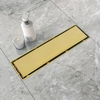 Neodrain 12-Inch Linear Shower Drain- With 2-in-1 Flat & Tile insert Cover, Brushed 304 Stainless Steel Rectangle Shower Floor Drain,Floor Shower Drain,Golden