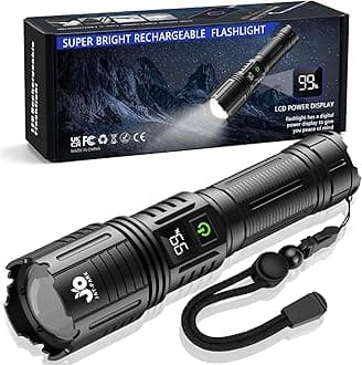 JAY-PARK Rechargeable Flashlights 10000 Lumen, LED Flashlight with Digital Power Display and Zoomable, Flashlights High Lumen Super Bright Long Distance for Camping, bushcraft, Outdoor