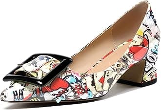 Eldof Pointed Toe Pumps,Classy 2 Inches Block Heel Chic Pumps, Confort Buckle Heel for Office Wedding Dress