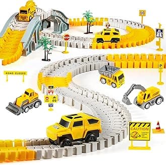 260 PCS Construction Race Tracks for Kids Toys, 2 Racing Cars, 4 Construction Cars, 1 Map & Flexible DIY Track Set, Engineering Toys for 3 4 5 6 Year Old Boys Girls
