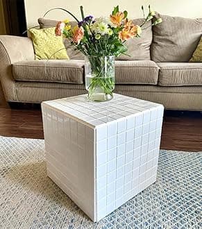 Tiled Cube Accent Bedside Table Coffee Stand Home Storage Organizer For Living Room Bedroom (White, Engineered Wood)