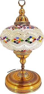 LaModaHome Turkish Lamp Handmade Extra Large Moroccon Tiffany Style Glass Mosaic Desk Table Lamp Light - 14" Tall