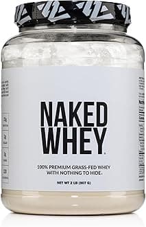 NAKED nutrition Whey 2LB 100% Grass Fed Whey Protein Powder - Only 1 Ingredient, Unflavored Whey Protein, Undenatured, Gluten Free, Soy Free, No GMOs, No Preservatives