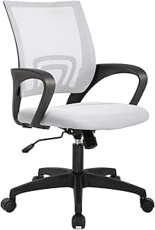 BestOffice | Ergonomic Office Chair | Mid-Back Swivel Desk Chair | Breathable Backrest & Lumbar Support | Adjustable Height | Sponge Seat | Rolling Wheels | White | for Adults & Women