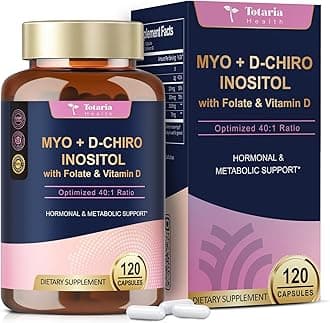 Myo-Inositol & D-Chiro Inositol Supplement Capules 3075mg, Plus Multivitamin Vitamin D3, Folate, Ideal 40:1 Ratio - Hormonal Balance for Women & Ovarian* Support | Vegan, Non GMO - 120 Caps
