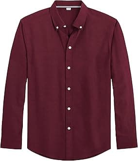 J.VER Boy's Long Sleeve Oxford Dress Shirts Solid Casual Button Down Collar Shirt Kids Formal Burgundy 12 Years-13 Years