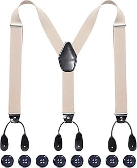 Kajeer Men Button Suspenders Adjustable, Heavy Duty Y-Back Elastic Tuxedo Elastic Mens Suspenders with Leather Buttons End