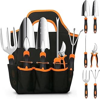 Gardening Tool Set, CHRYZTAL Stainless Steel Heavy Duty Gardening Tool Set, with Non-Slip Rubber Grip, Storage Tote Bag, Outdoor Hand Tools, Ideal Gardening Gifts for Women