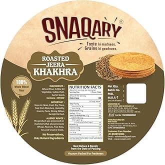 Snaqary All In 1 Whole Wheat Flour Khakhra Roasted Jeera Khakhra, pack of 3, Healthy Indian Snacks, Crispy and Crunchy Delicious snacks