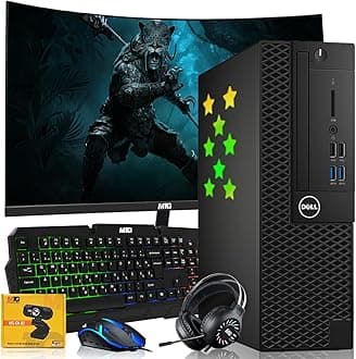 Dell Desktop PC Gaming Bundle - Core i7, 16GB RAM, 512GB SSD, 27-inch Curved Monitor, GT 730, RGB Keyboard with AI-Enabled Copilot Key, Mouse, RGB Headphone, Webcam, Wi-Fi, Win 11 Home (Renewed)