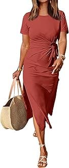ANRABESS Women's 2026 Summer Maxi Tshirt Dress Short Sleeve Crewneck Tie Waist Casual Slim Fit Slit Spring Long Beach Dresses