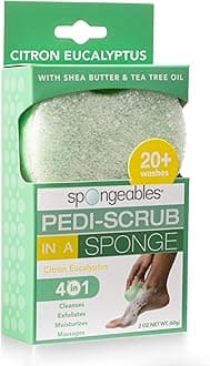 Pedi-Scrub Foot Exfoliating Sponge with Heel Buffer and Pedicure Oil, Citron Eucalyptus, Contains Shea Butter & Tea Tree Oil, 5+ Washes, Green