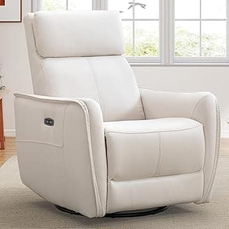 ANJ Swivel Recliner Chair, Glider Rocker Recliners for Nursery, Power Rocker Reclining Chair with USB Port, Upholstered Leathaire Electric Rocking Chairs for Living Room, Bedroom, Cream White