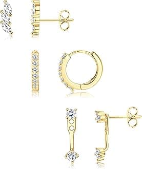 Jstyle 14K Gold Plated Earrings for Women S925 Sterling Silver Post Earring for Multiple Piercings Cartilage Stud Small Hoop Dainty Earrings Set