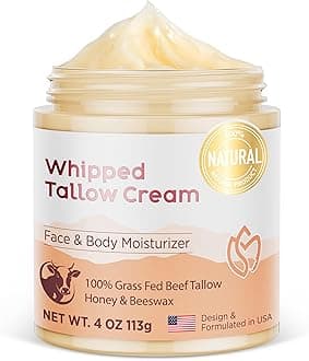 MEEYEE Beef Tallow Moisturizer for Skin: Grass fed tallow and honey balm for Smooth Nourishing face body (4 Ounce, Unscented)