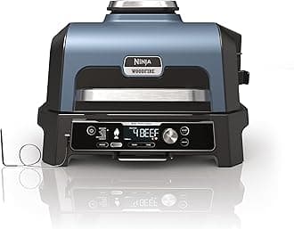 Woodfire Pro Connect XL Electric BBQ Grill and Smoker with App Control, Digital Probe, Large 7-in-1 Outdoor Grill and Air Fryer with Woodfire Pellets, Weather Resistant, Blue and Black OG901UK