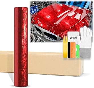 60"x600" (5FTx50FT) Gloss Red 24K Chopped Forged Carbon Fiber Textured Vinyl Wrap Auto Car Sticker Decal Sticker Film Sheet Bubble Free Air Release Technology with Tool Kit