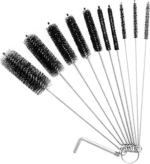 AORZOV Straw Cleaner Brush Set, 8 Inch Bottle Cleaning Brushes and Nylon Pipe Tube Brush Kit with an Allen Wrench, Small Bottle Brushes for Cleaning Narrow Neck, Straws, Bottles(Black - 11pcs)