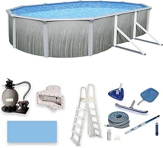 Blue Wave Martinique 15-Feet by 30-Feet Oval 52-Inch Deep 7-Inch Top Rail Metal Wall Swimming Pool Package
