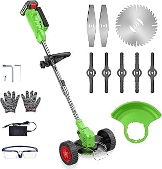 Cordless Lawn Trimmer Weed Wacker - GUIFIN 21V Lawn Mower Grass Edger with One 2.0Ah Li-Ion Battery Powered & 3 Cutting Blade Types, Compact Power Tool for Lawn Yard Work