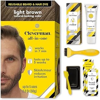 Reusable Hair & Beard Dye for Men – Light Brown 6.12 | Up to 5 Uses, 7 Minutes | Natural Gray Coverage, No-Drip Cream with SkinArmour® – Cleverman